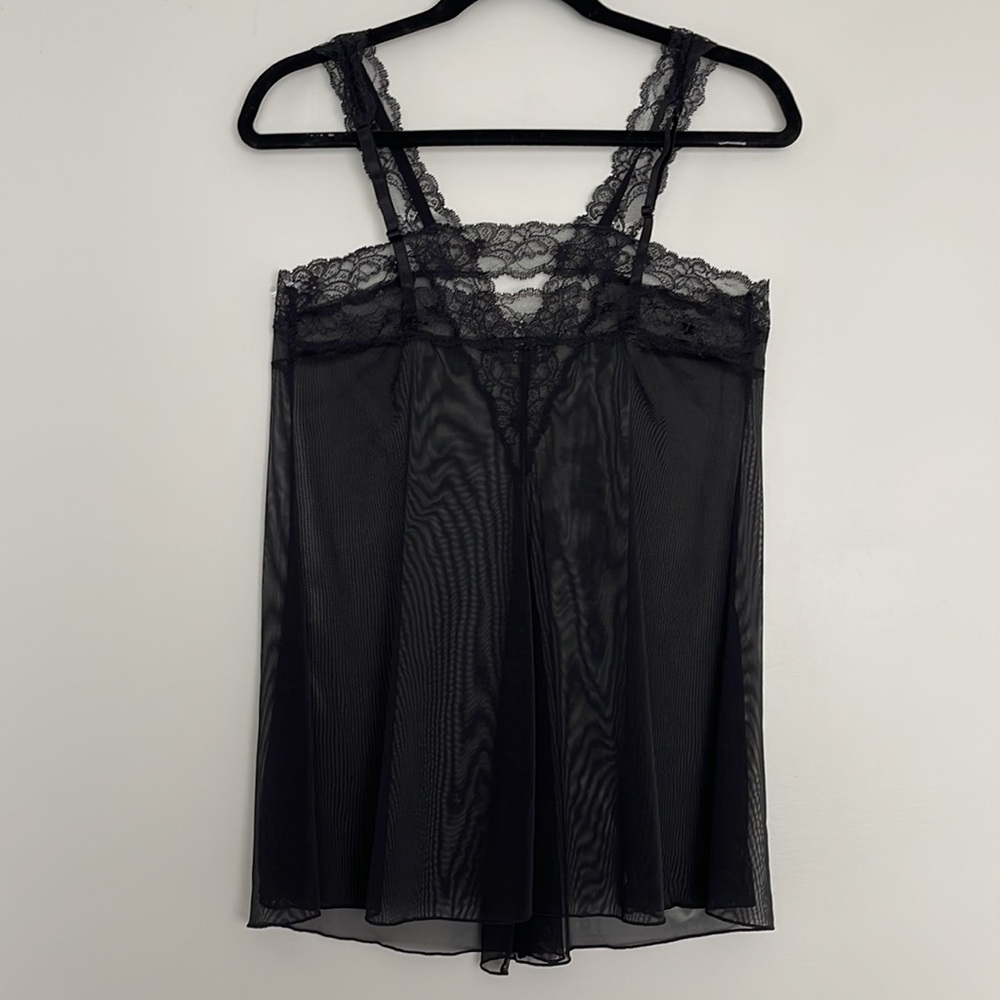 Studio La Perla Black Mesh Babydoll Chemise Size 3